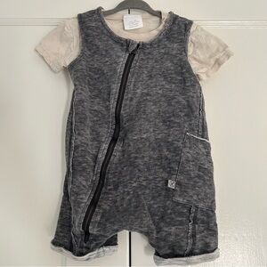Kidding Around Neutral Gray Baby Toddler Cotton Romper Set Size 18 Months